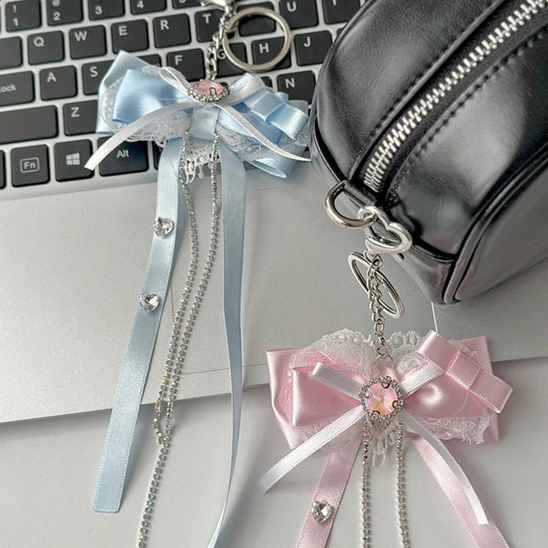Korean lace bow keychain Kawaii sweet butterfly strap keychain girl bag pendant backpack charm friend gift ww 240914