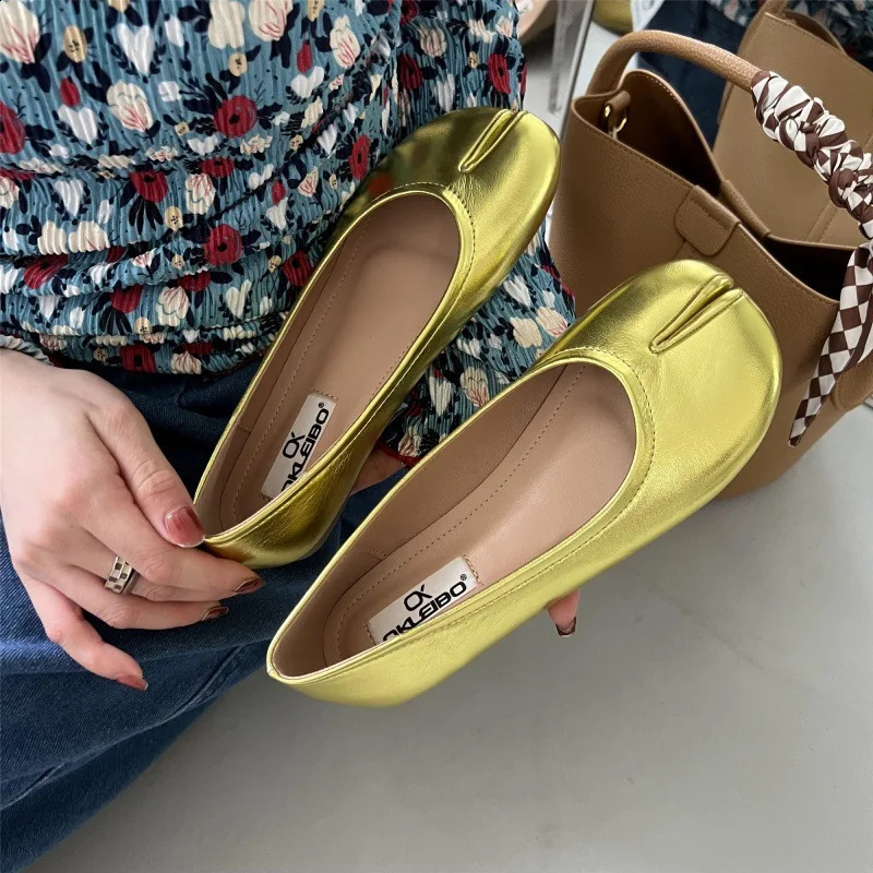 Split toe flats ballet woman slip on loafers soft bottom moccasins sier flat ballerina single tabi ninja women shoes 240906