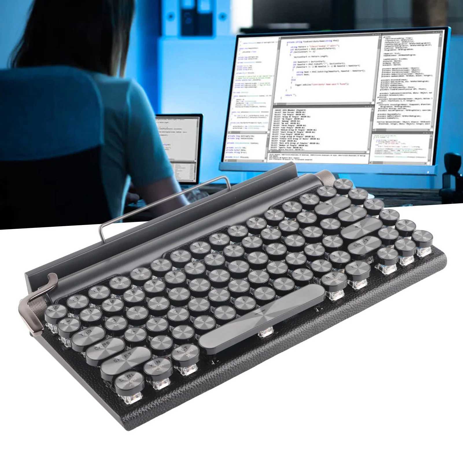 Keyboards Typewriter Keyboard 83 Keys Vintage Wireless Mechanical Keyboard with Metal Round Blue Switch Mechanical Keyboard y240910