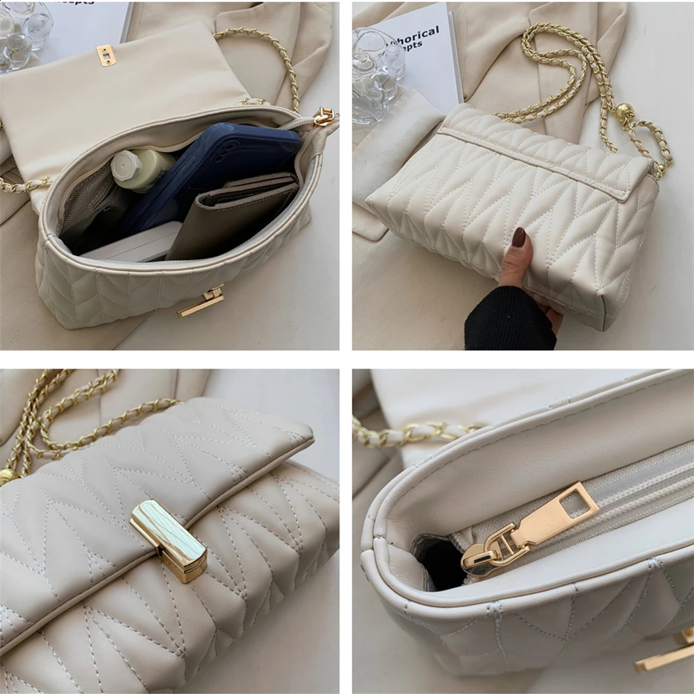 3 Hifashion chain bedding shoulder for women trend PU leather flip cross body bag square womens handbag brown beige 240910 4