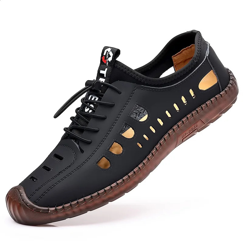 Summer Mens Casual Sandals Fashion Hollow Out Breathable Shoes Flat Business Soft Bottom Sneakers Sandalias Hombre 240909