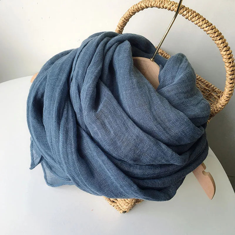 Large Size 100% Linen Scarf Solid Color Plain Long Scarves Shawl Wraps Women Man Winter Warm Foulard Bufandas 240909