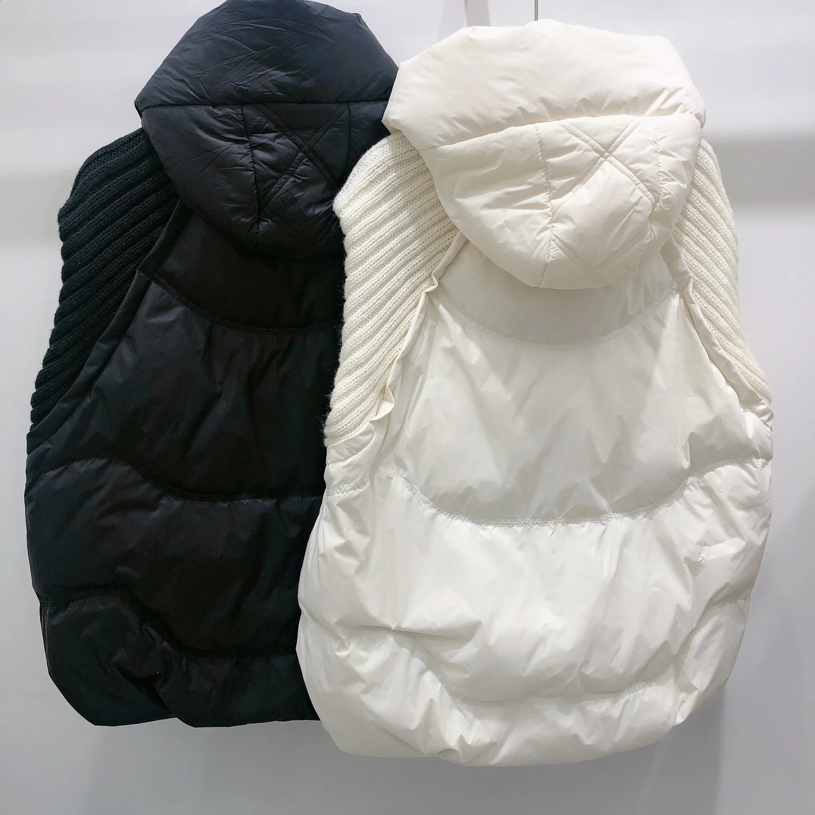 winter womens down jacket hooded casual fashion knitted sleeves white duck highend sleeveless vest 240910