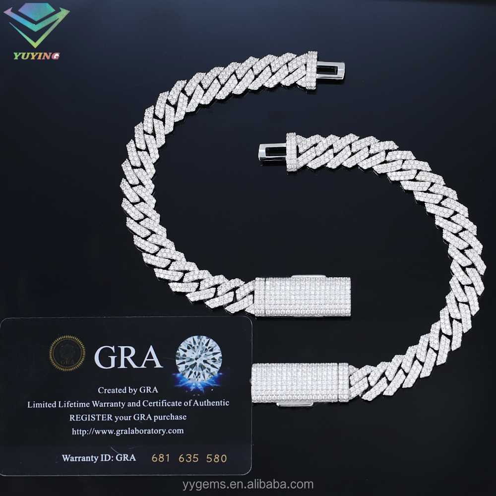 RTS Hot Sale 2rows 8mm-15mm wide Hip Hop S Sier VVS Moissanite Dia Cuban Bracelet For Men