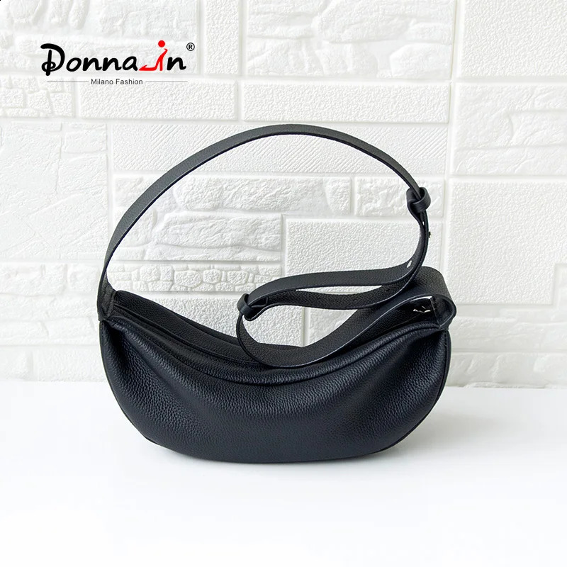 Donna-in Genuine Leather Cross-body Women Men Classic Casual Black Hobos Chest Bag Comfortable Wide Shoulder Strap 240906 8968 4