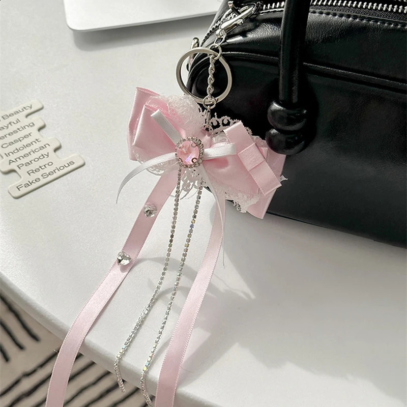 Korean lace bow keychain Kawaii sweet butterfly strap keychain girl bag pendant backpack charm friend gift ww 240914