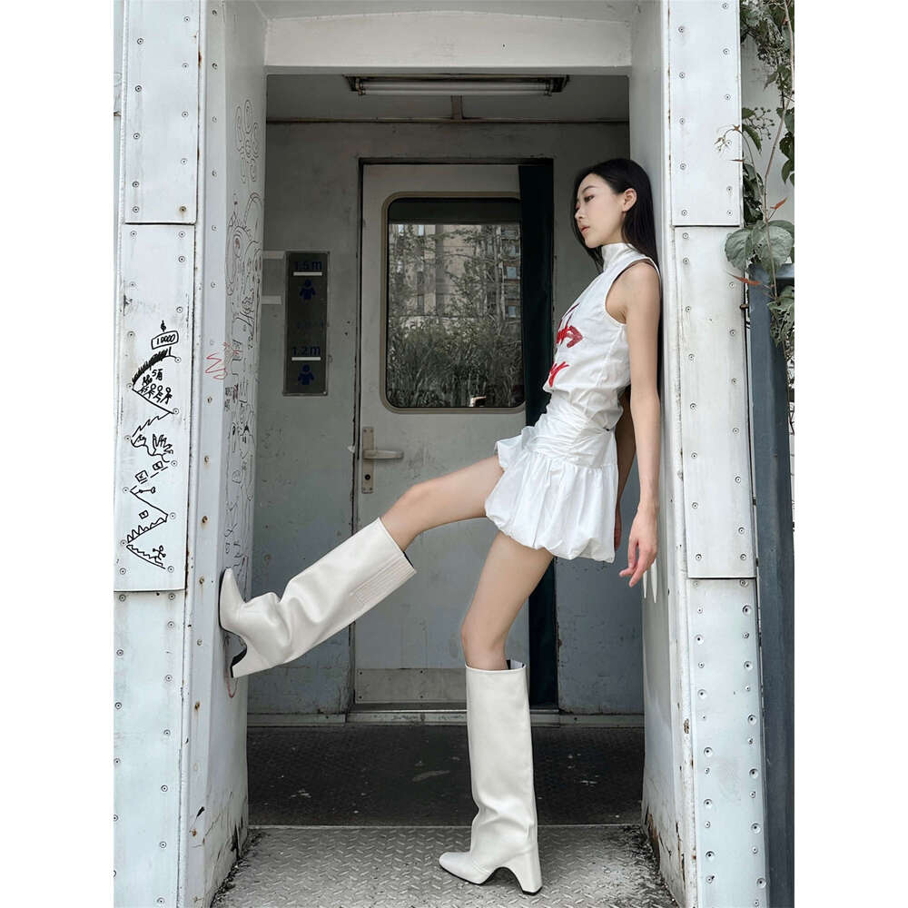 Arched Heel Knee High Santiago Black Red White Sier Artificial Leather Rubber Sole New Square Toes Fall Women's Boots