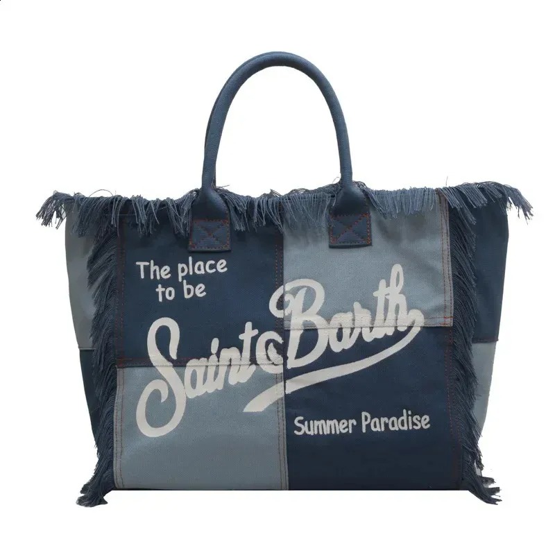 Denim Shoulder Bag With Fringe - Large Capacity Handmade Beach Tote New Free Delivery Designer Bag