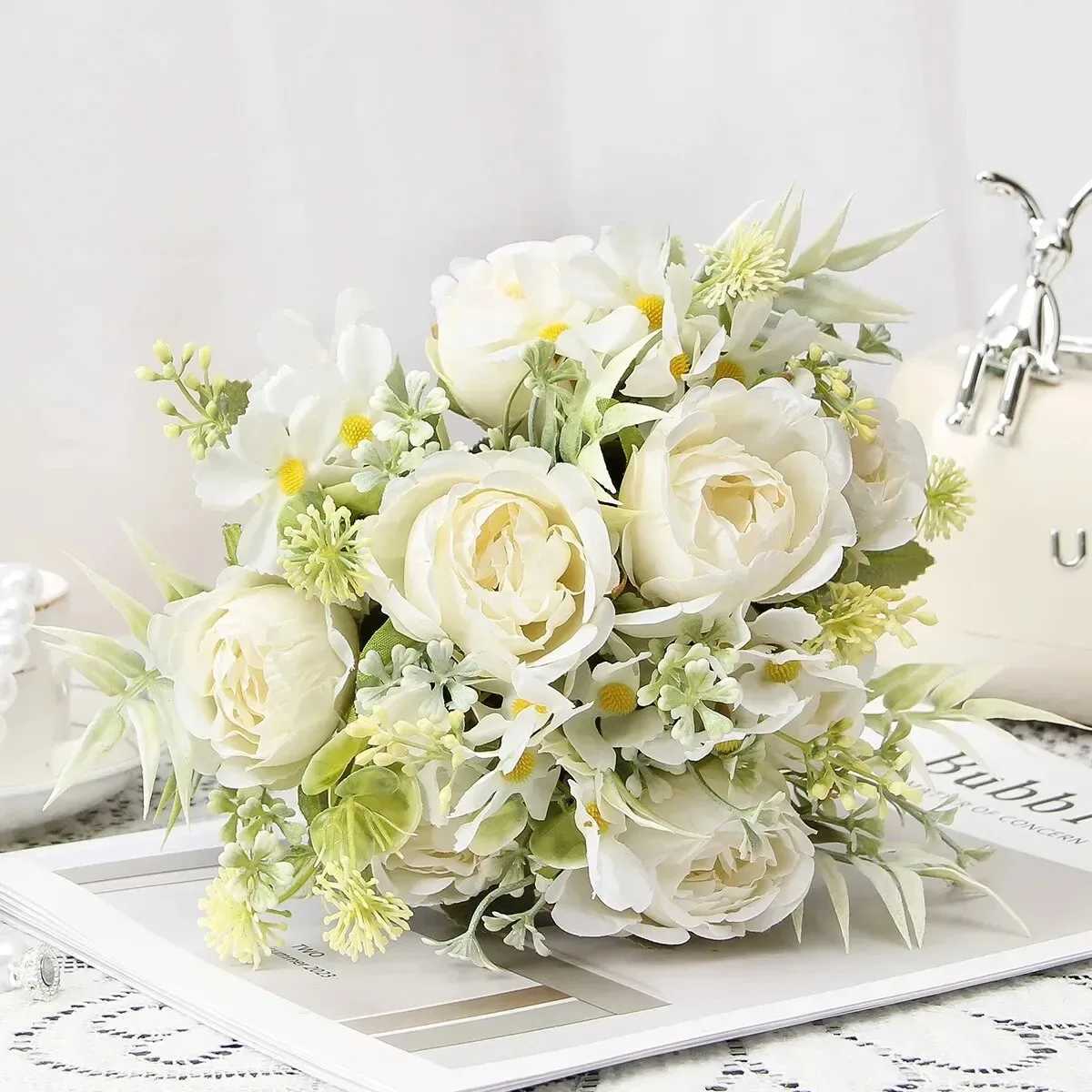 Rose artificial flower bouquet silk fake flower used for home room decoration party garden wedding decoration outdoor DIY vase decorationX240910