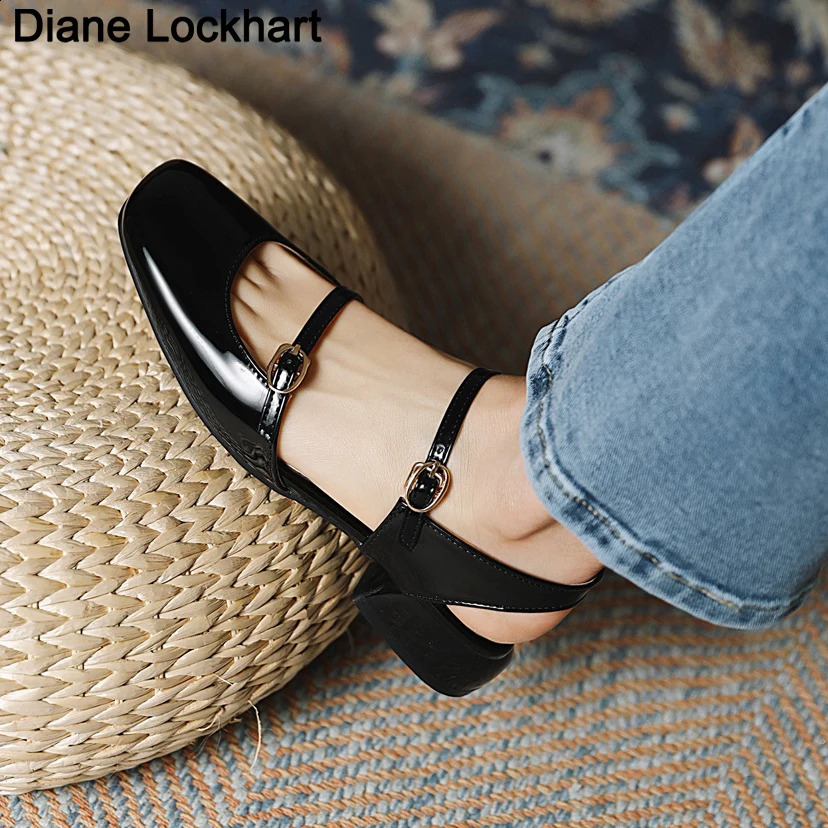 2025 new Vintage Square Toe Buckle Band Mary Jane Flats Women Casual Loafers Flat Shoes Woman Ballerina Slip On Shallow Solid Moccasins 240904