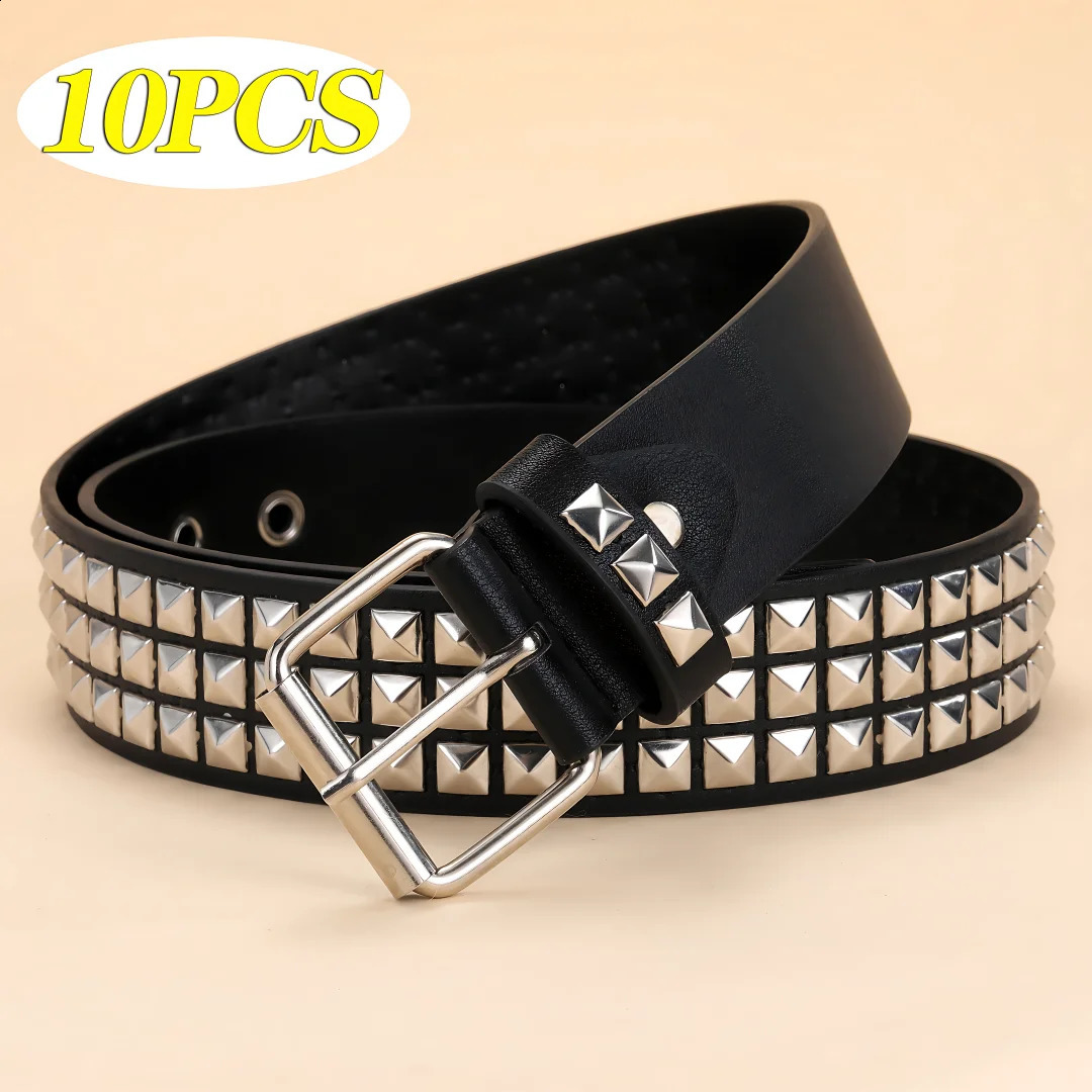 10 pieces of metal punk stone stud straps bright colored pyramid stud straps mens and womens belts 240909