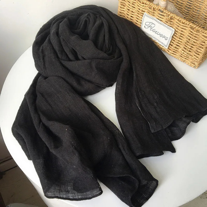 Large Size 100% Linen Scarf Solid Color Plain Long Scarves Shawl Wraps Women Man Winter Warm Foulard Bufandas 240909