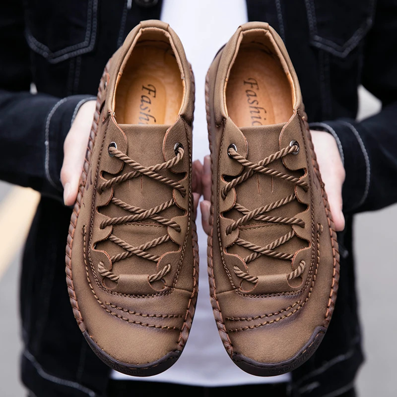 Men Casual Shoes Handmade Leather Loafers Comfortable Mens Shoes Quality Split Leather Flat Moccasins Men Sneakers 240909