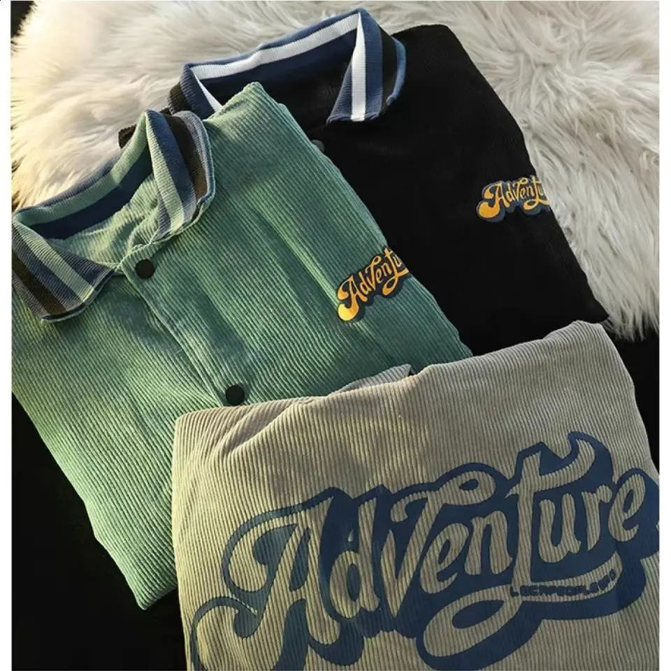 American retro high street baseball mens and womens uniform jackets for spring and autumn casual oversized loose corduroy jackets and tops 240909