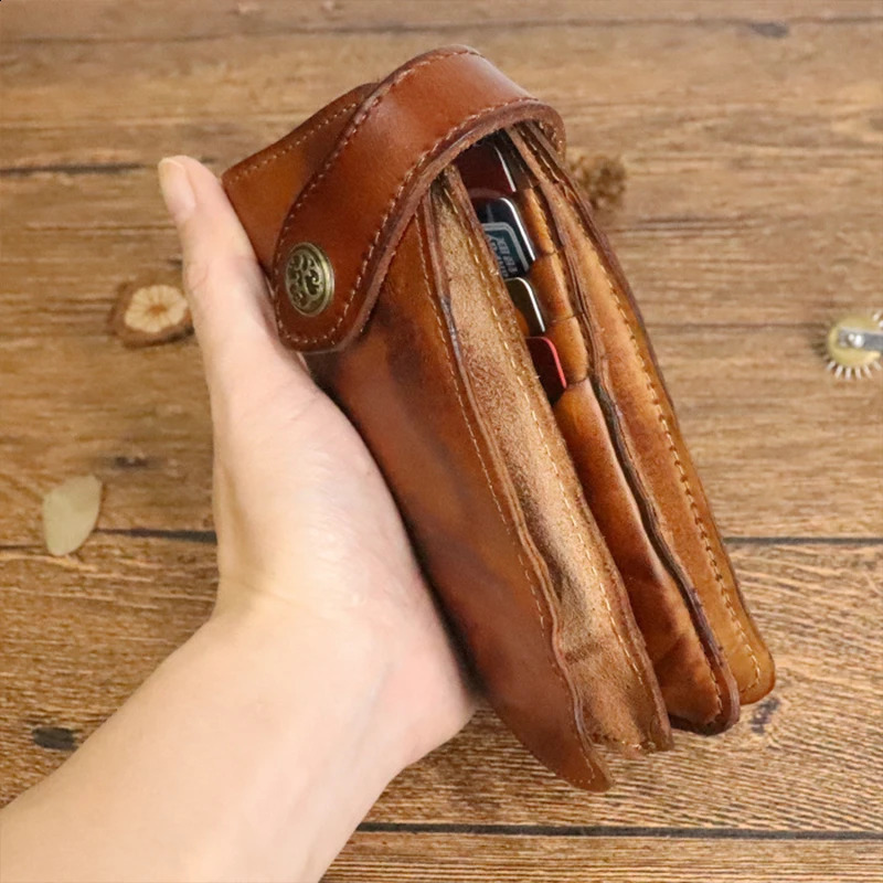 genuine leather womens wallet retro denim large capacity long double fold womens wallet clip with zipper coin pocket 240907
