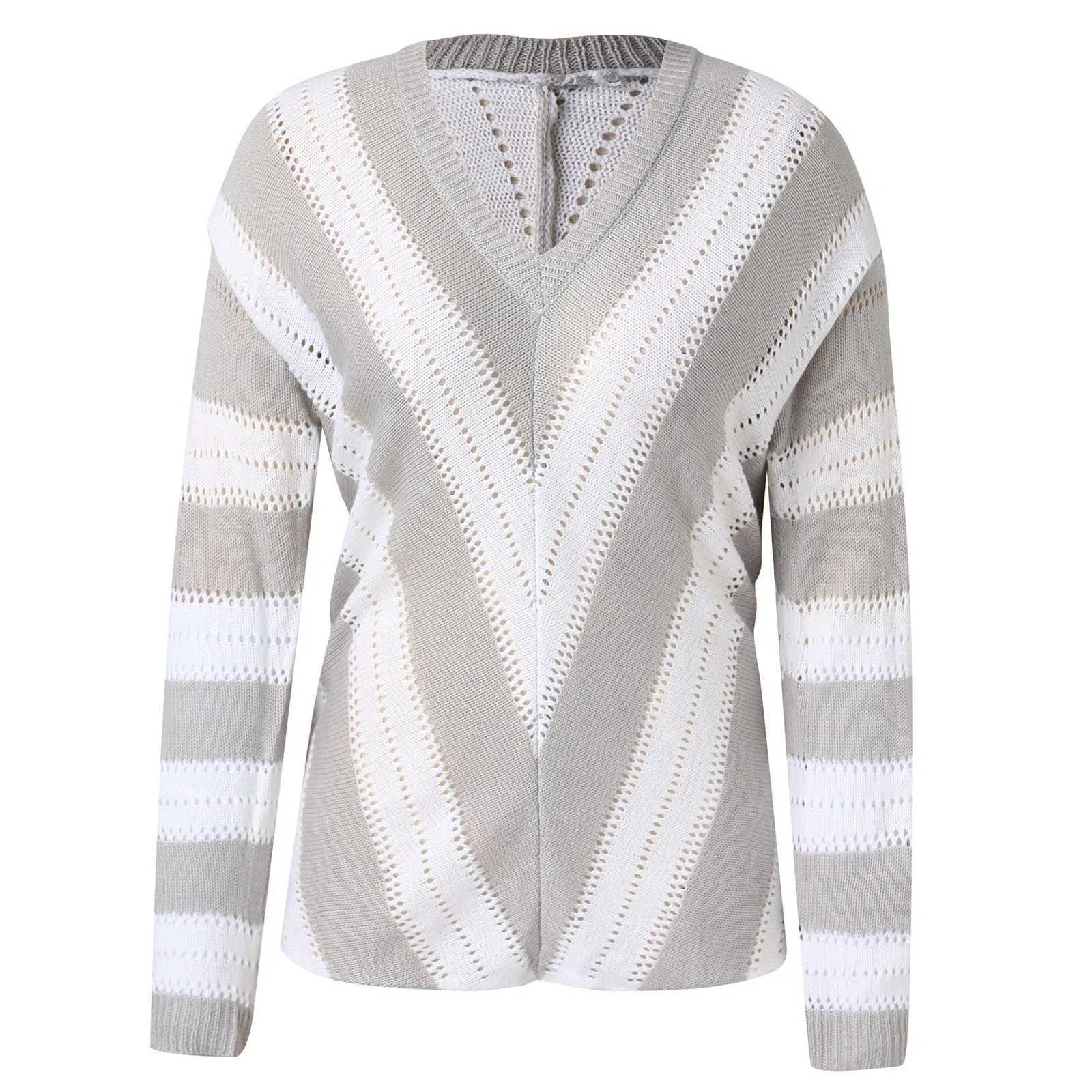 2024 Knitted Women Sweater Striped V-neck Loose Oversize Pullover Female Jumper Elegant Winter Autumn Trendy Fashion Ladies TopX240909