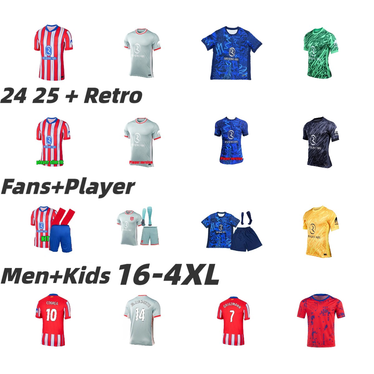 24/25 GRIEZMANN SAUL Soccer Jerseys Alvarez 2024 KOKE MORATA RIQUELME Atletico MadridS Maillot de foot CORREA Oblak S.LINO M.LLORENTE LEMAR Football Shirt uniform 4XL