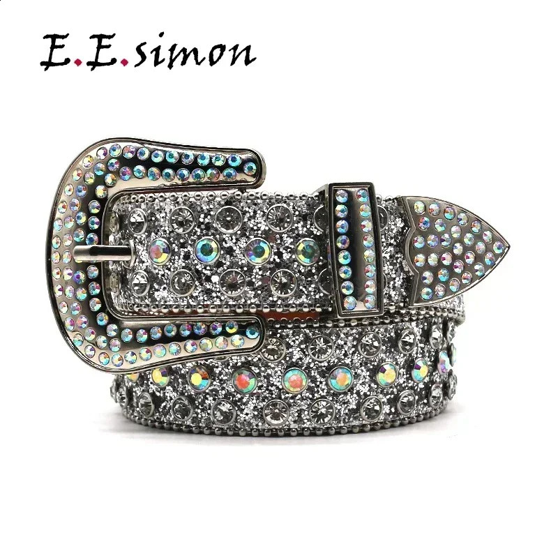 Rhine Stone with Stud Skull Womens Belt er Jeans Supplier Belt White Black 240909