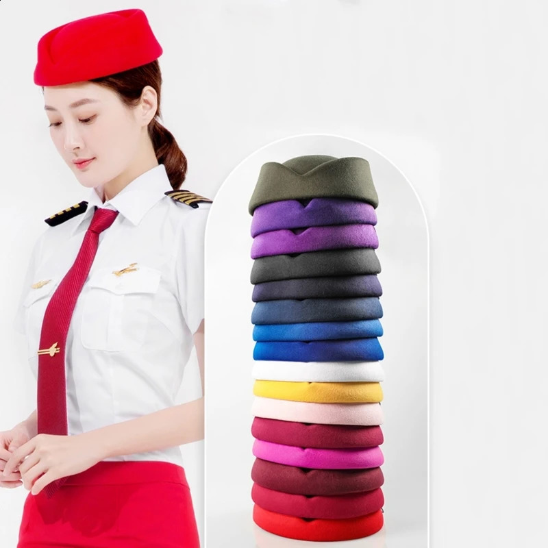 Solid color female flight examiner hat sweet business uniform live performance female beret hat aerial host role-playing 240905