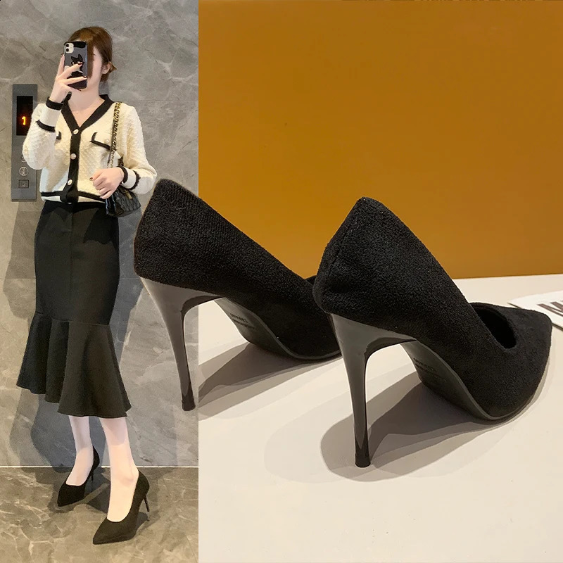 Women Mid Heeled Sandals Black 6-8-10cm Pointed Thin Heeled Baotou Banquet High Heeled Shoes Womens Shoes Tacones Mujer 260625 - view 7