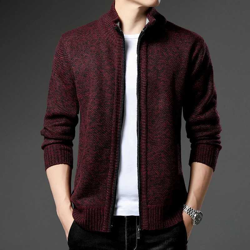 Mens Knit Sweater Stand Collar Cardigan Coat Autumn Winter Fleece Warm Clothes Korean Casual Cardigans Knit JacketXJ240907