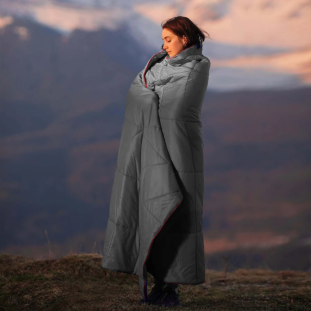Camping Puffy Blanket Warm Climbing Blanket Waterproof Blanket Buttons Poncho Liner Ultralight Travel Sleeping Pad Quilt Mat 240906