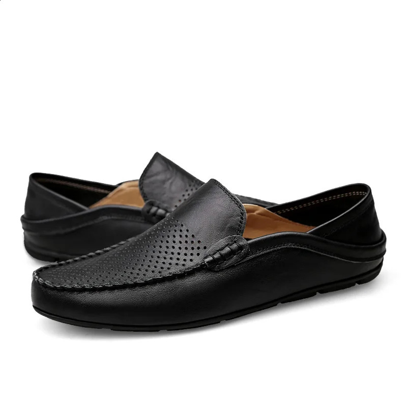 Italian Mens Shoes Casual Summer Men Loafers Genuine Leather Moccasins Light Breathable Slip on Boat Shoes JKPUDUN 240909