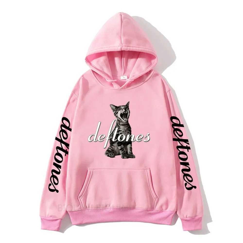 Hot Sale Deftones Cat Black Graphic Print Hoodie Men Women Rap Metal Band Brand Sweatshirt Tops Man Winter Fleece Hoodies Casual M240909