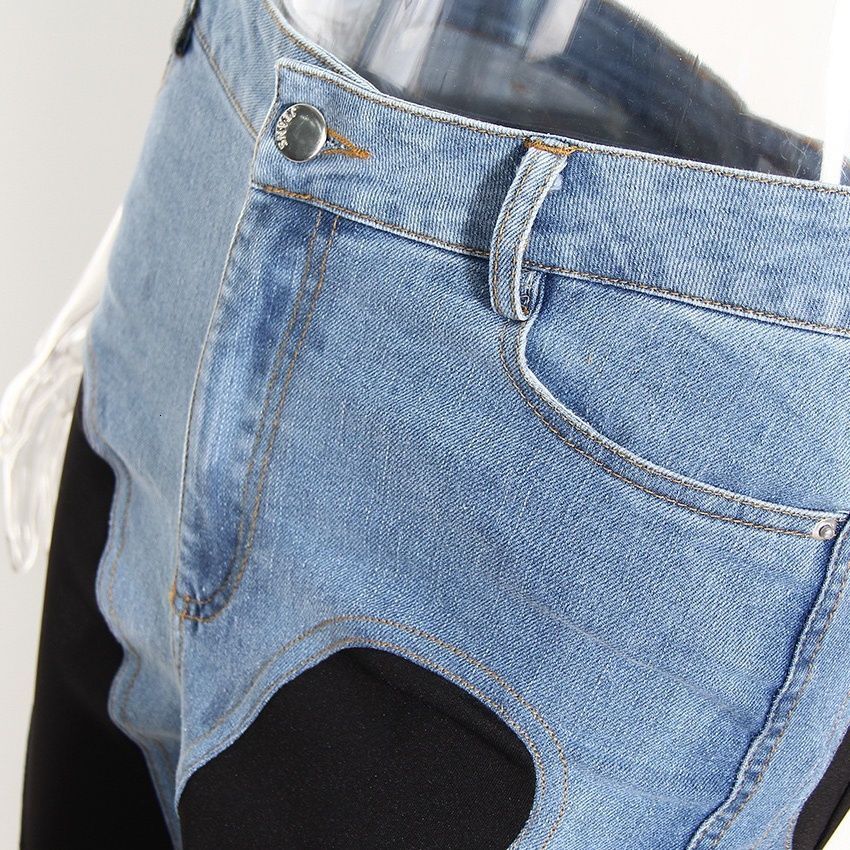 designer jeans deconstruction splicing spicy girl contrasting color splicing high waist slimming slim fit jeans pants