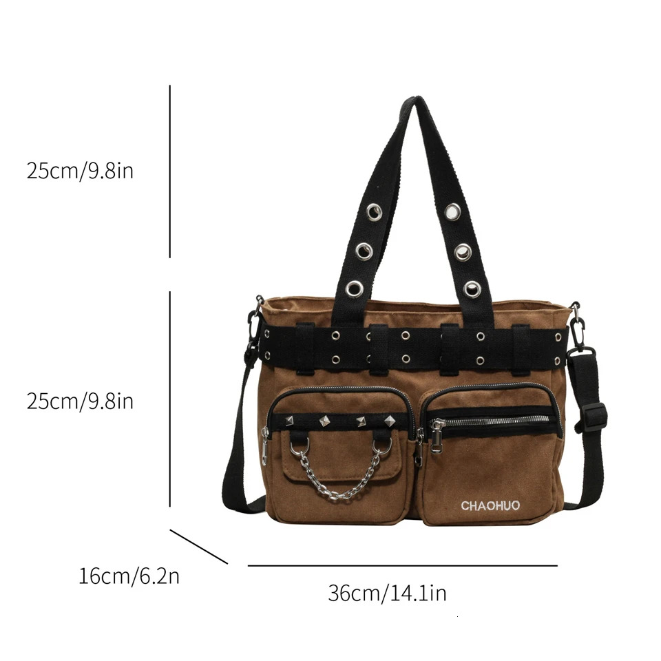 Spring And Autumn New Chain Buckle Shoulder Solid Bag Zipper Rivet Designer Multifunctional Women's Handbag Bolsas De Hombro Crossbody Bag Tote B