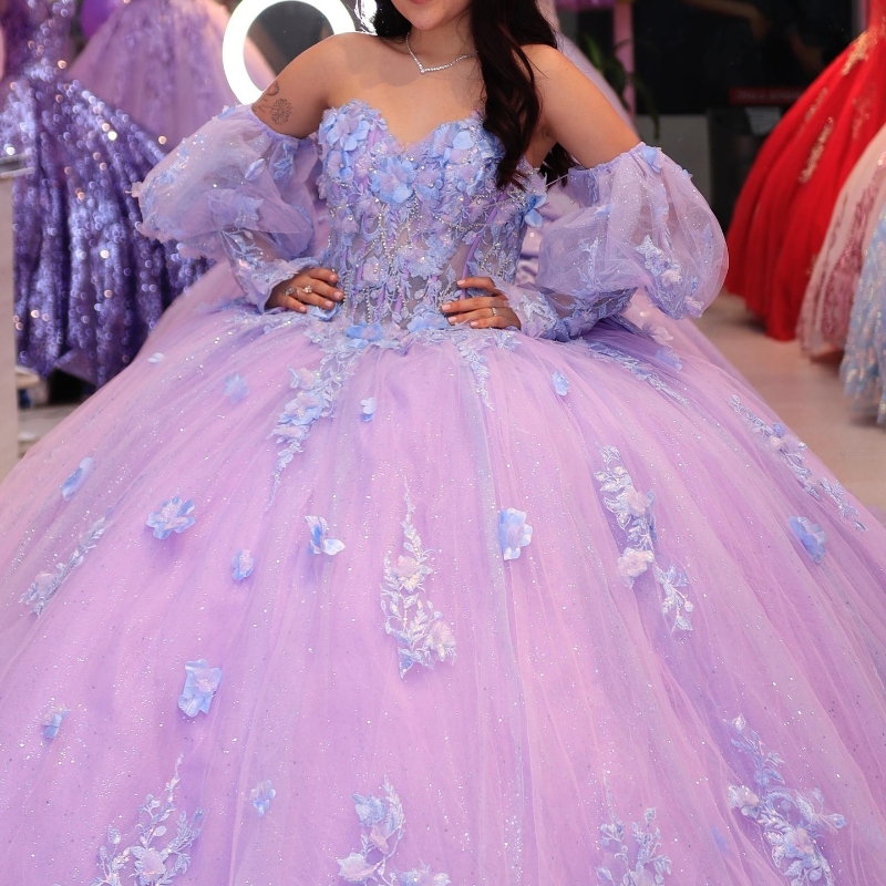 Lilac Mexican Quinceanera Dressess With Cape Applique Bow Tull vestido 15 quinceaneras Corset Lace Up Sweet 16 Dress
