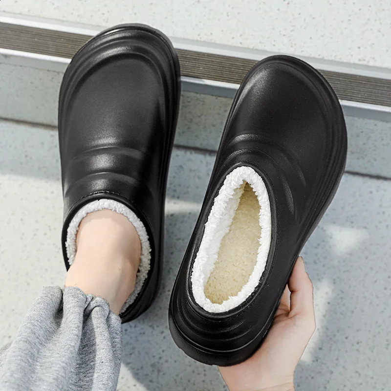 Mens garden shoes womens chef shoes winter warm chloroprene rubber waterproof kitchen slippers anti slip household slippers 240914