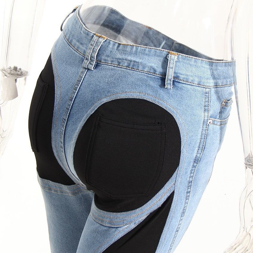 designer jeans deconstruction splicing spicy girl contrasting color splicing high waist slimming slim fit jeans pants