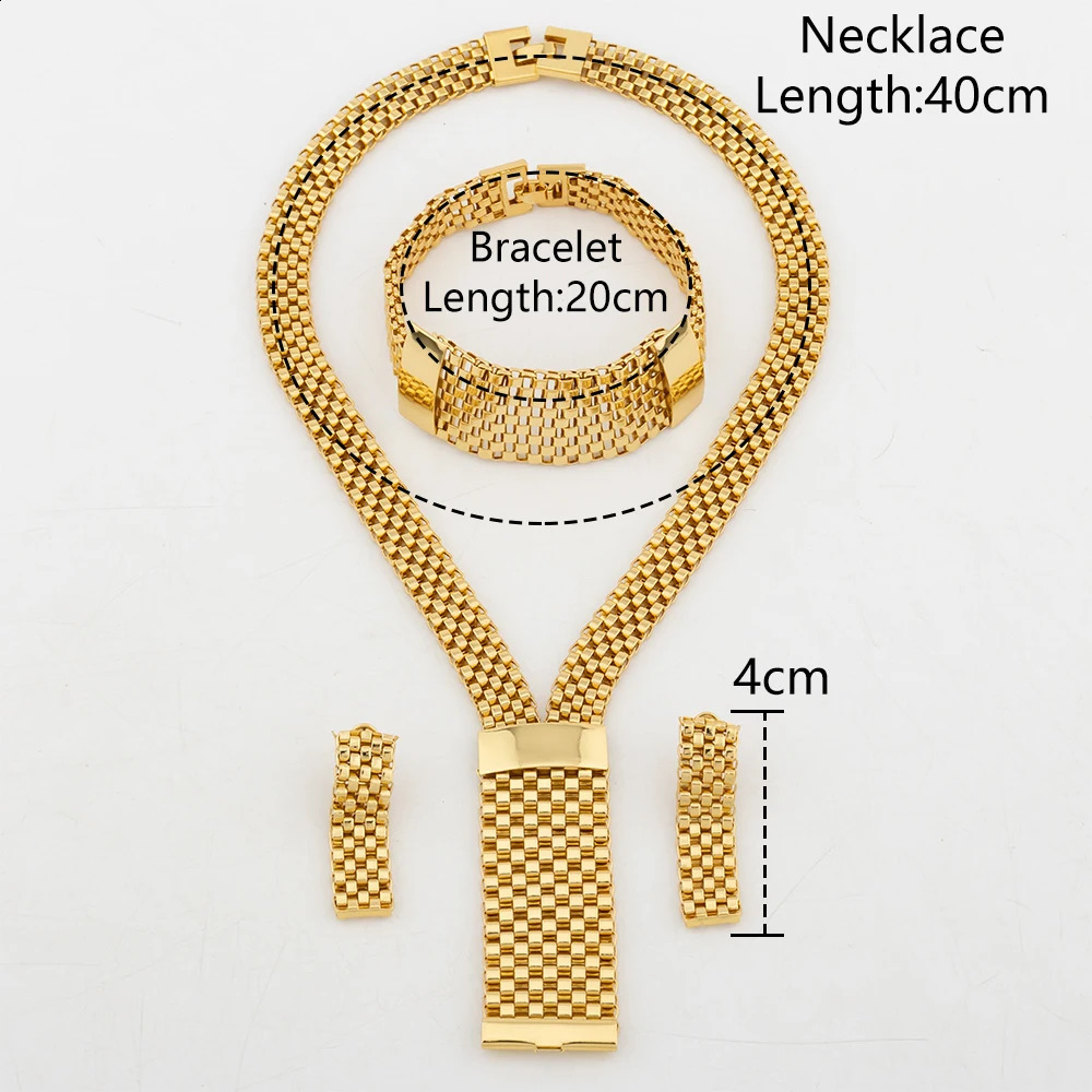 18k Gold Plated Jewelry Set for Women Wedding Italian Jewellery Bride Necklace Earring Bracelet African Jewelry Accessory 240903