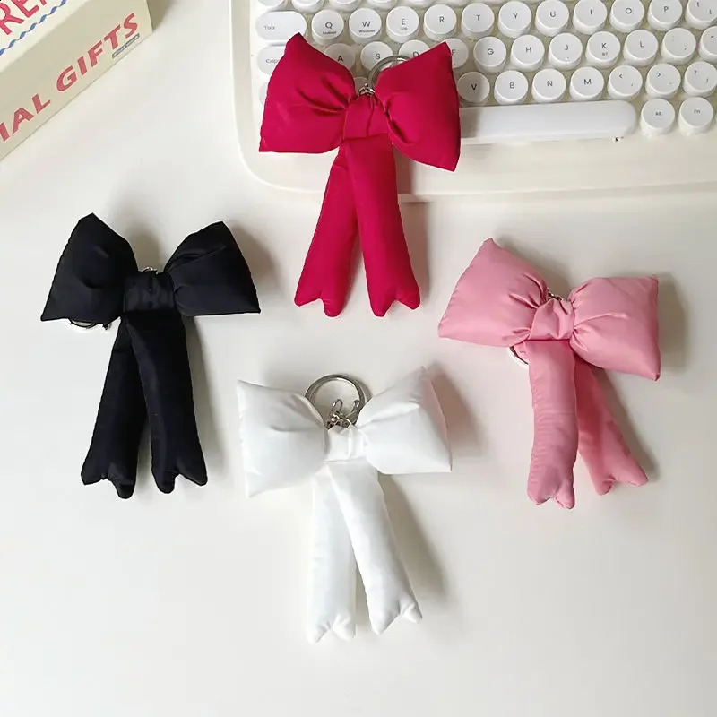 Cute 3D filled bow keychain Y2K sponge bow keychain charm fashionable pink pocket pendant backpack hanging jewelry decoration 240914