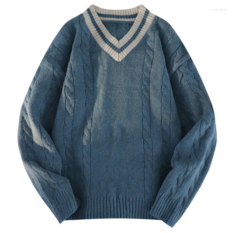 Men's Sweaters Autumn Winter V-neck Sweater Men Fashion Brand Solid Color Long-sleeved Male Knitted Pullover