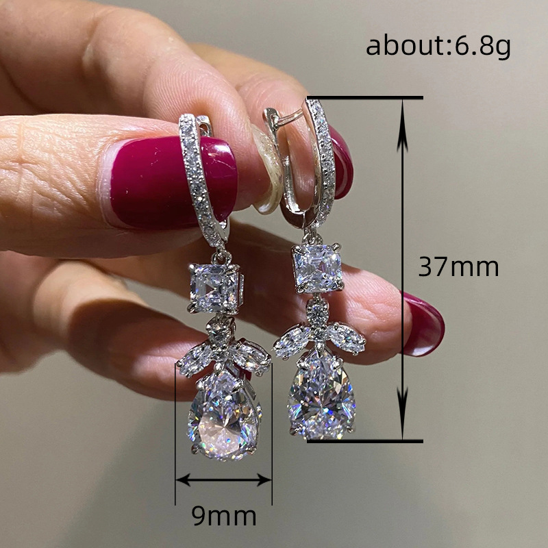 2024 Fashion Accessories Stunning Luxury Ladies Jewellery 925 Sterling Silver Water Drop 5A Cubic Zircon Party Leaf Women Wedding Clip Dangle Earring 