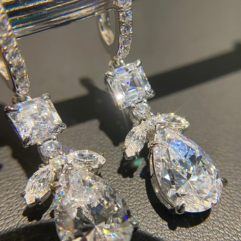 2024 Fashion Accessories Stunning Luxury Ladies Jewellery 925 Sterling Silver Water Drop 5A Cubic Zircon Party Leaf Women Wedding Clip Dangle Earring 
