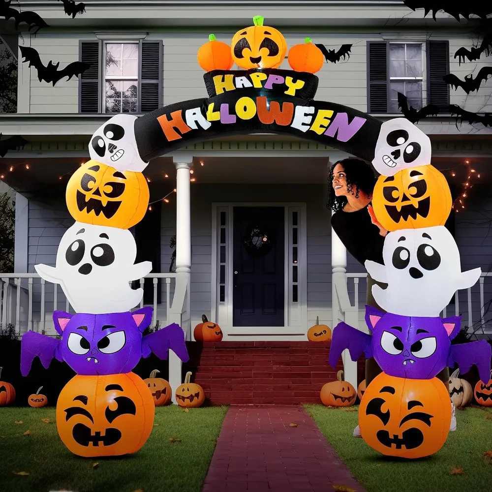 8-foot Halloween inflatable outdoor decoration Halloween arch destroyed courtyard with built-in LED for HalloweenX240910