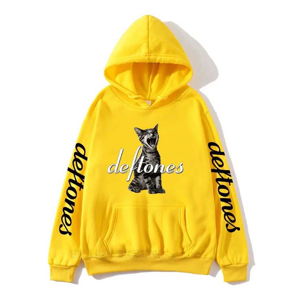 Hot Sale Deftones Cat Black Graphic Print Hoodie Men Women Rap Metal Band Brand Sweatshirt Tops Man Winter Fleece Hoodies Casual M240909