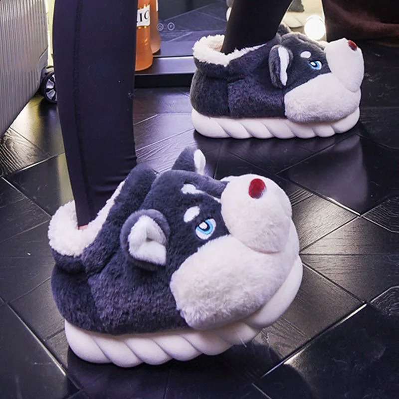 Women Indoor Cotton Slippers Cute Cartoon Dog Winter Warm Shoes Couples Home Floor Slides Anti-slip Female Male House Footwear 240910