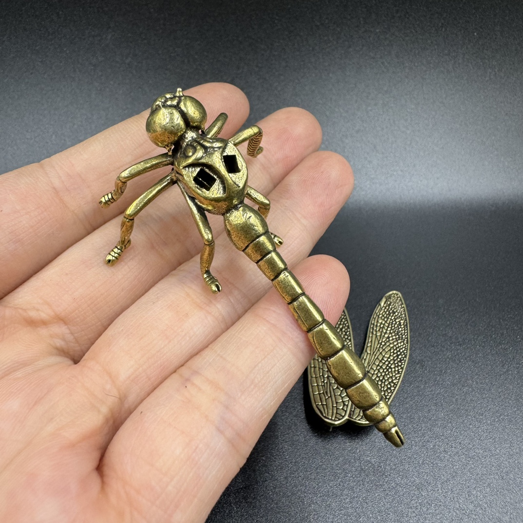 Artistic Brass Dragonfly Figure with Adjustable Wings Perfect Living Room Accent Piece