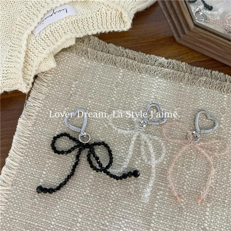 1piece fashionable korean sweet money bag womens transparent bow heartshaped pendant keychain charm wallet accessories 240910 zhanyishengli