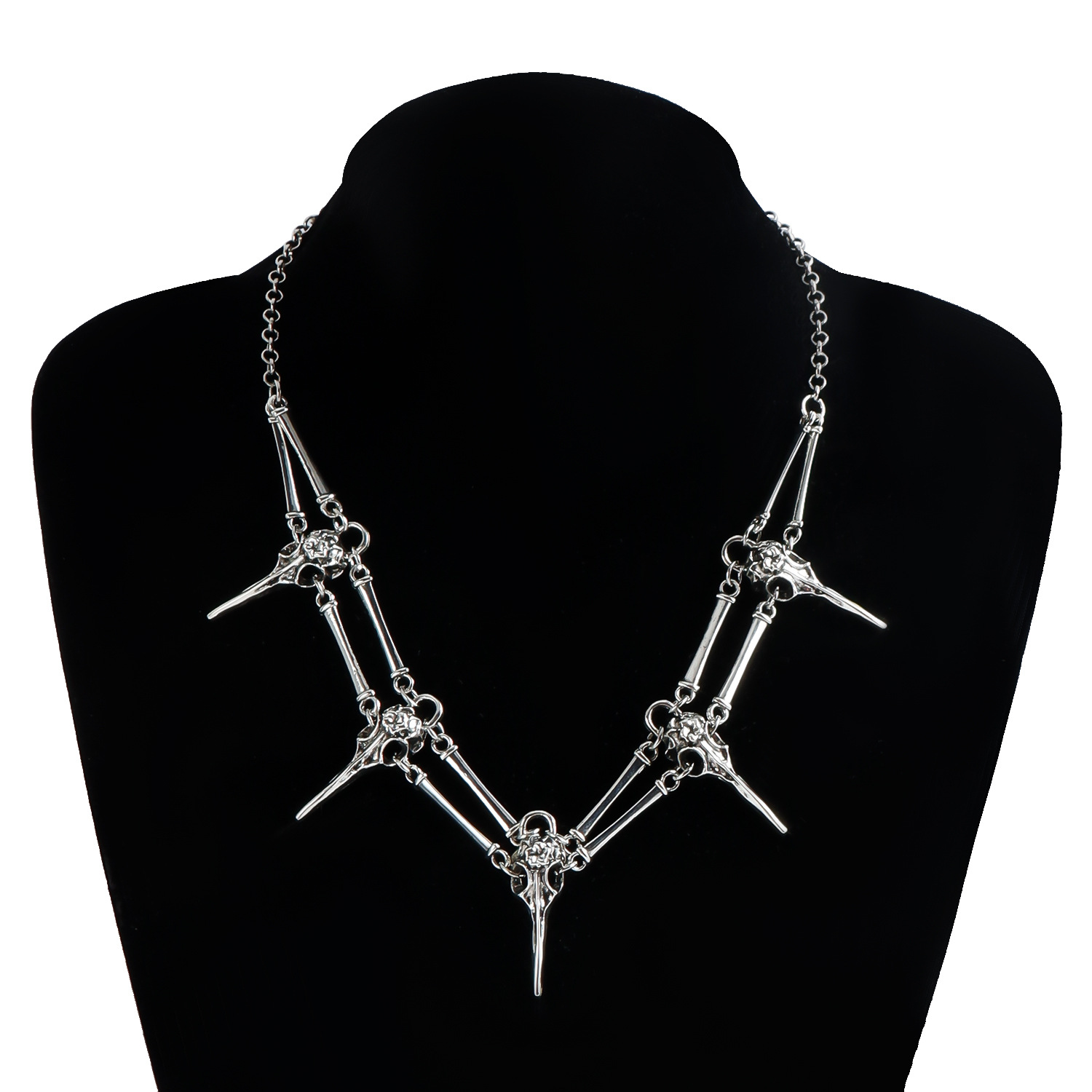 Vintage Gothetic Punk Stainless Steel Choker Jewelry For Women Bird-Headed Skull Necklace for Witches - Evil Skeleton Necklaces Accessory Halloween