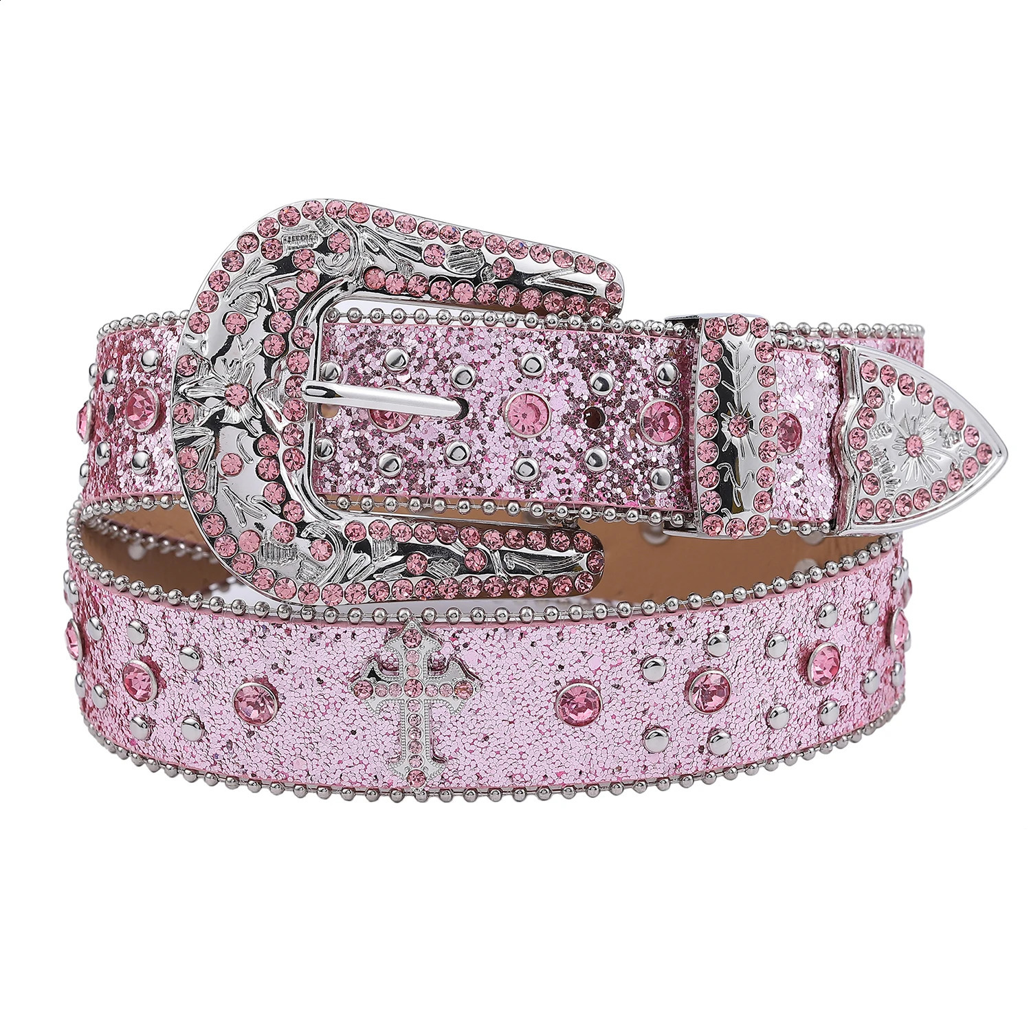 Pink Yokogawa Rhinestone belt sparks punk rock infused mens jeans belt 240909