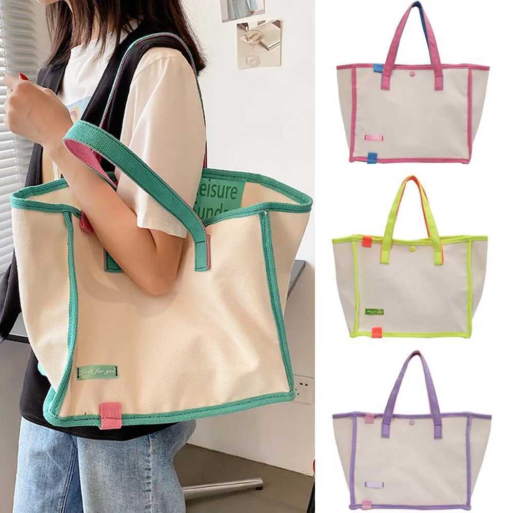 Vegan Canvas Tote Bags Women Fashion Versatile Hasp Contrast Handbags Ladies Simple Casual Large Capacity Shopping Shoulder Bag Z240910
