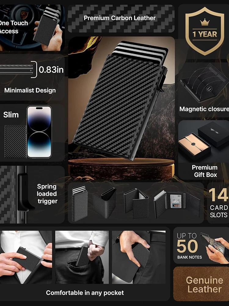 Mens Card Holder Pop Up Aluminum Case RFID Blocking Slim Minimalist Smart Wallet 240904