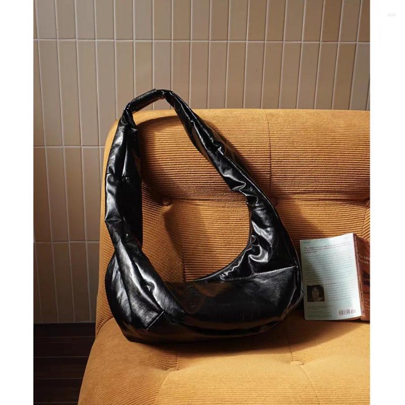 Totes New Oversize Soft Women Shoulder Bag Casual PU Leather Crossbody Bags For Wide Strap Tote Designer Half Moon Hobos 2024