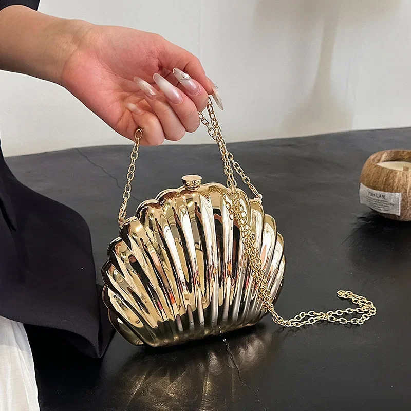 Evening Shell shaped Womens Clutch Bag Wedding Bridal Handbag Pearl Bead Fashion Chain Party 240910
