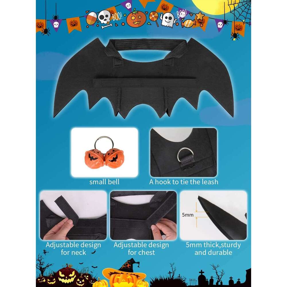 Bat Costume, Cosplay Party Dress Up Large Dog Black Halloween Little Wings Pet Costume Both small dogs cats are suitable